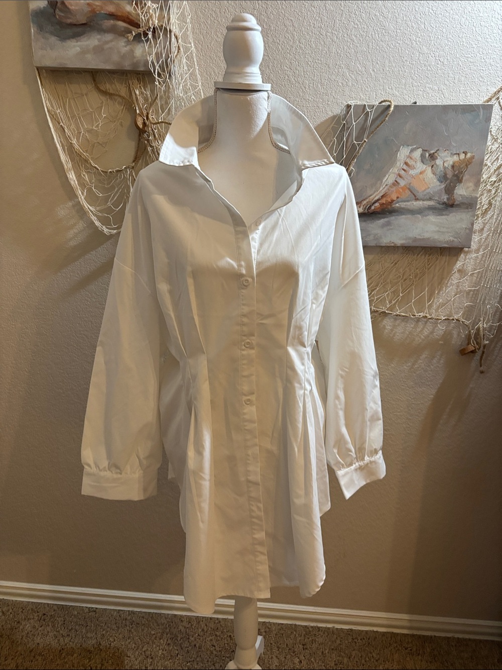 SHEIN White Button-Up Tunic Blouse